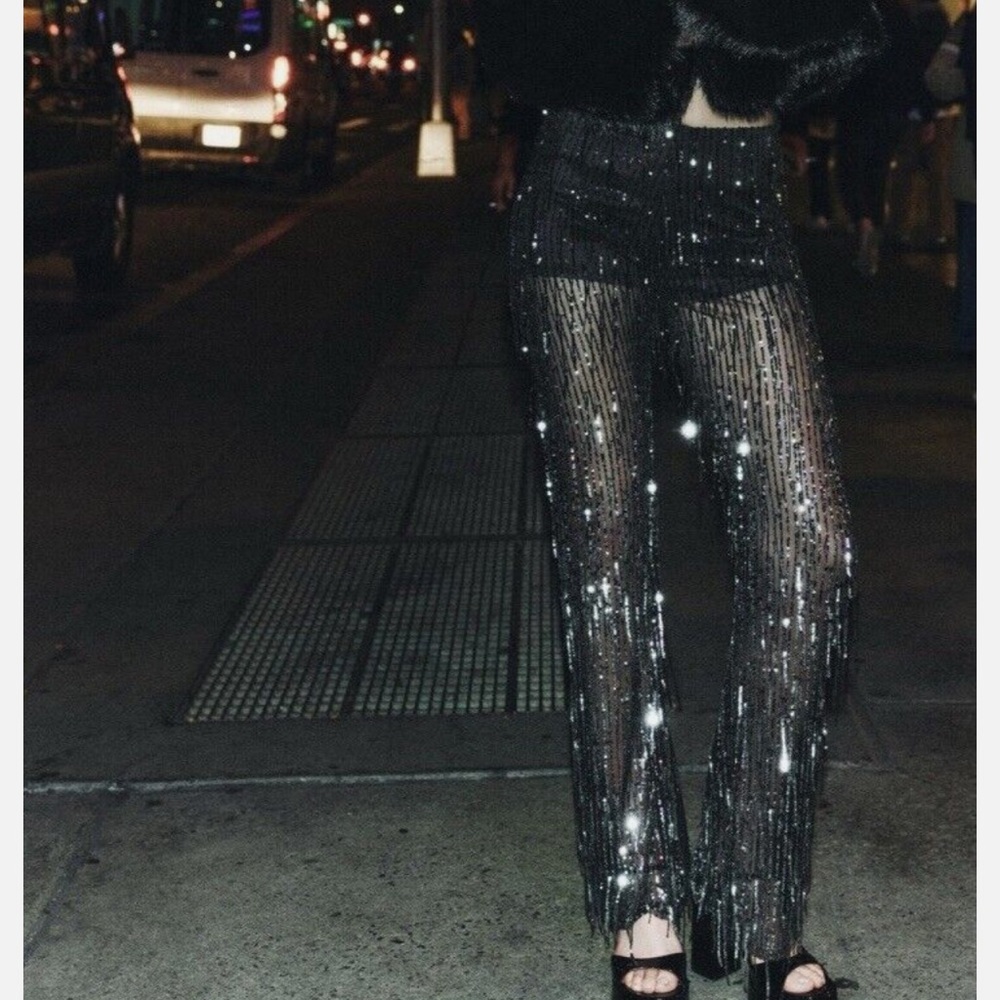 Zara Sequin Fringe Pants
